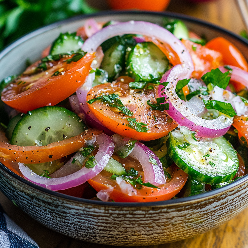 Fresh Summer Tomato, Onion & Cucumber Salad