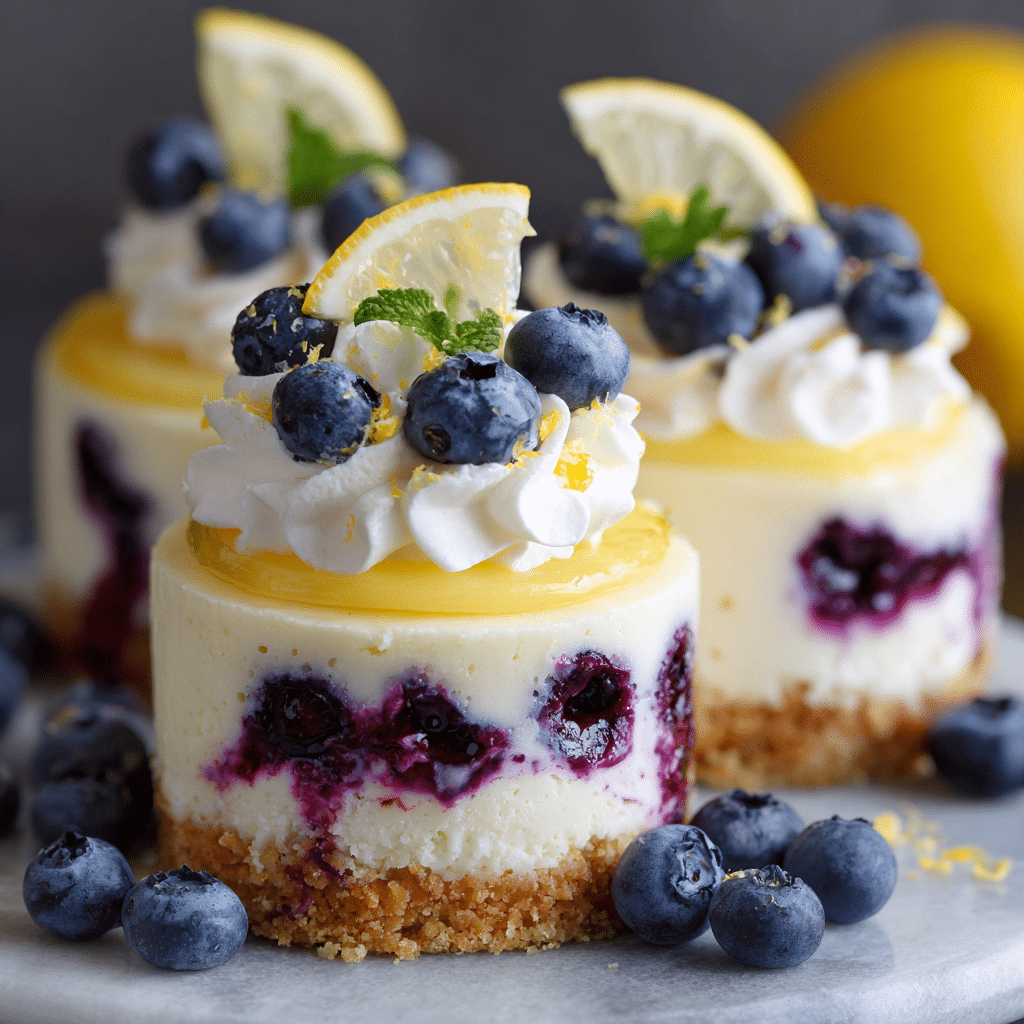 Mini Lemon Blueberry Cheesecakes