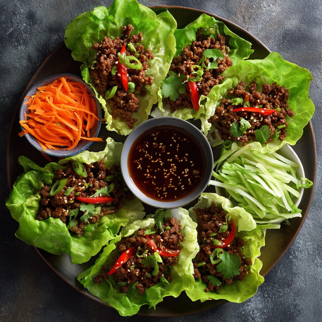 Korean Inspired Ground Beef Lettuce Wraps