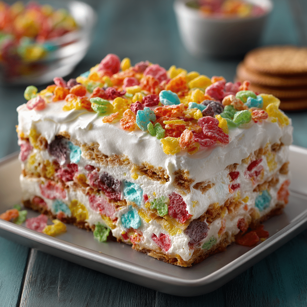 Marshmallow Fruity Pebbles Dessert Lasagna