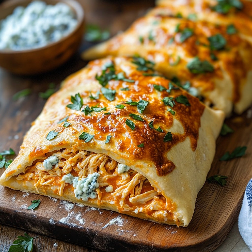 Buffalo Chicken Calzone with Blue Cheese Dip
