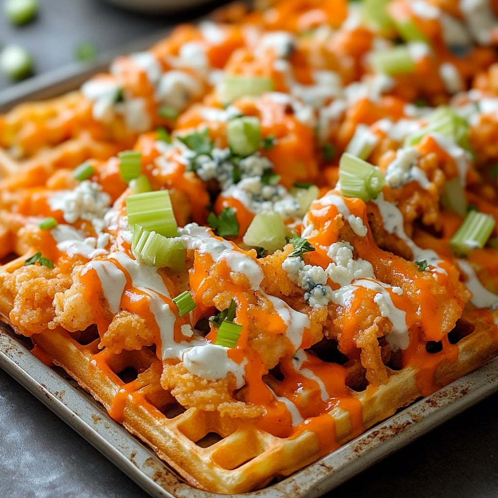 Buffalo Chicken Waffle Fry Nachos