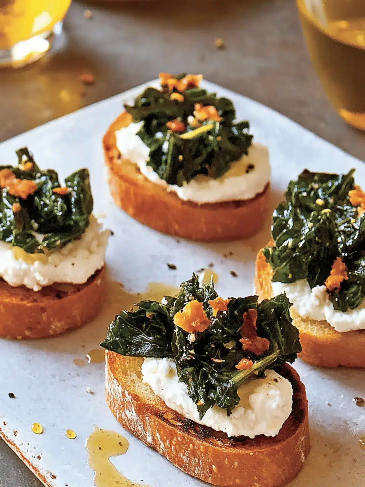 Melt-in-Your-Mouth Broiled Goat Cheese Toasts with Marinated Greens 3 Broiled Goat Cheese Toasts With Marinated Greens