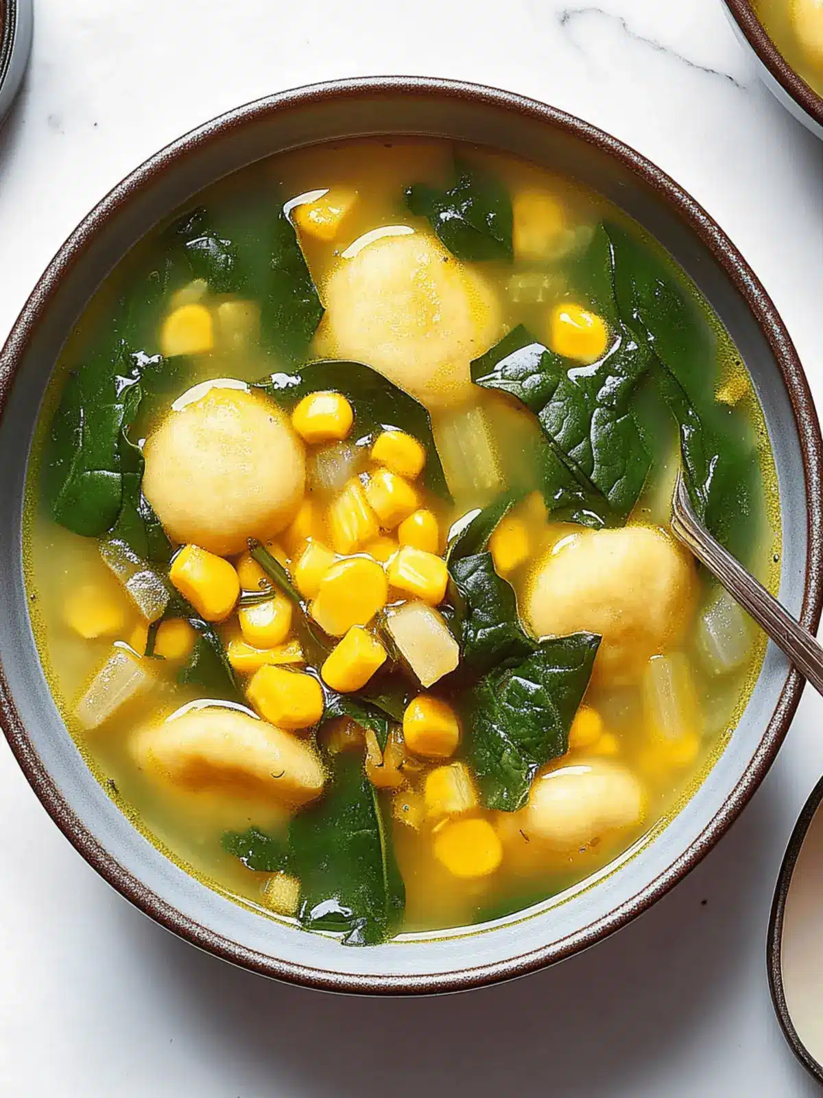 Delicious Azafrán Soup with Spinach & Cornmeal Dumplings 2 Azafrán Soup With Spinach Greens and Yellow Cornmeal Dumplings