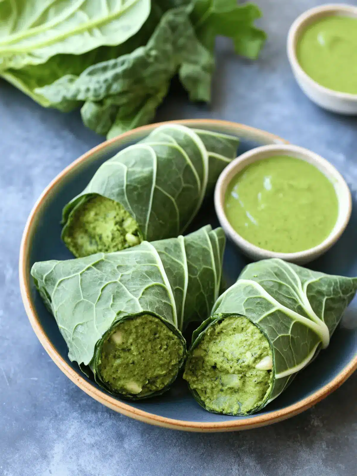 Collard Green Wraps with Green Curry Tahini Sauce