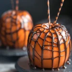Halloween Spiderweb Caramel Apples