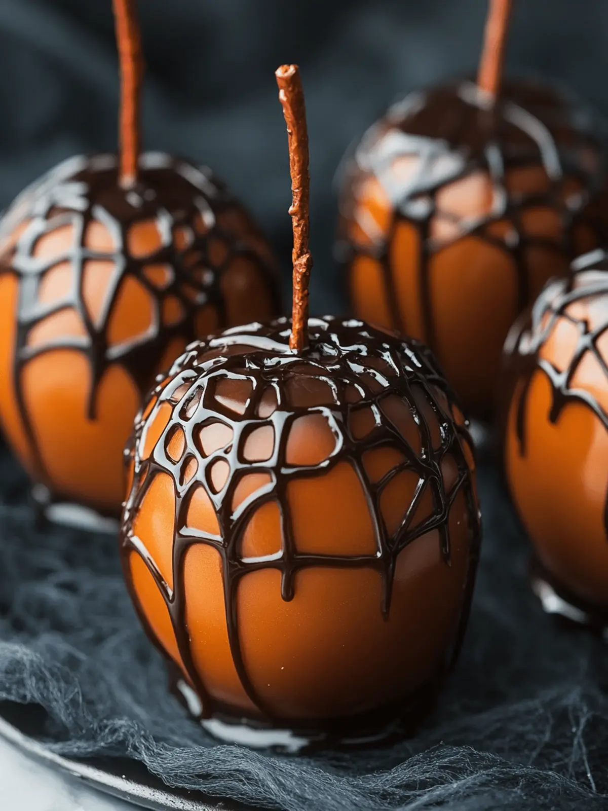 Halloween Spiderweb Caramel Apples