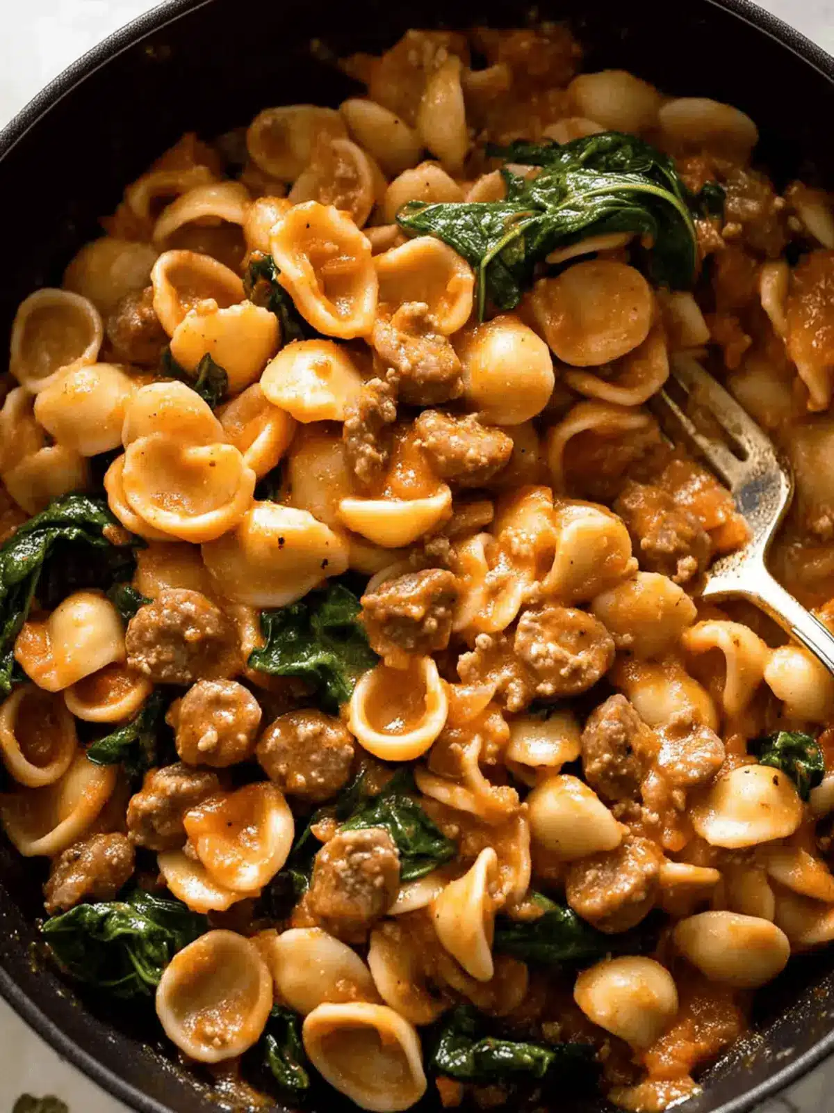 Orecchiette Sausage Pasta in creamy tomato sauce