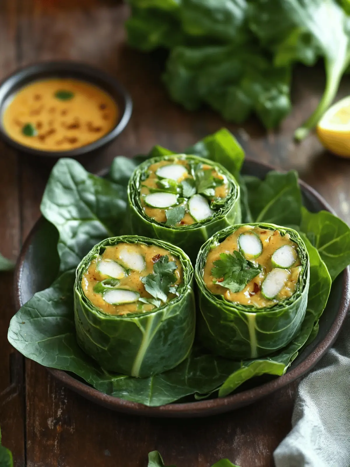 Collard Green Wraps with Green Curry Tahini Sauce