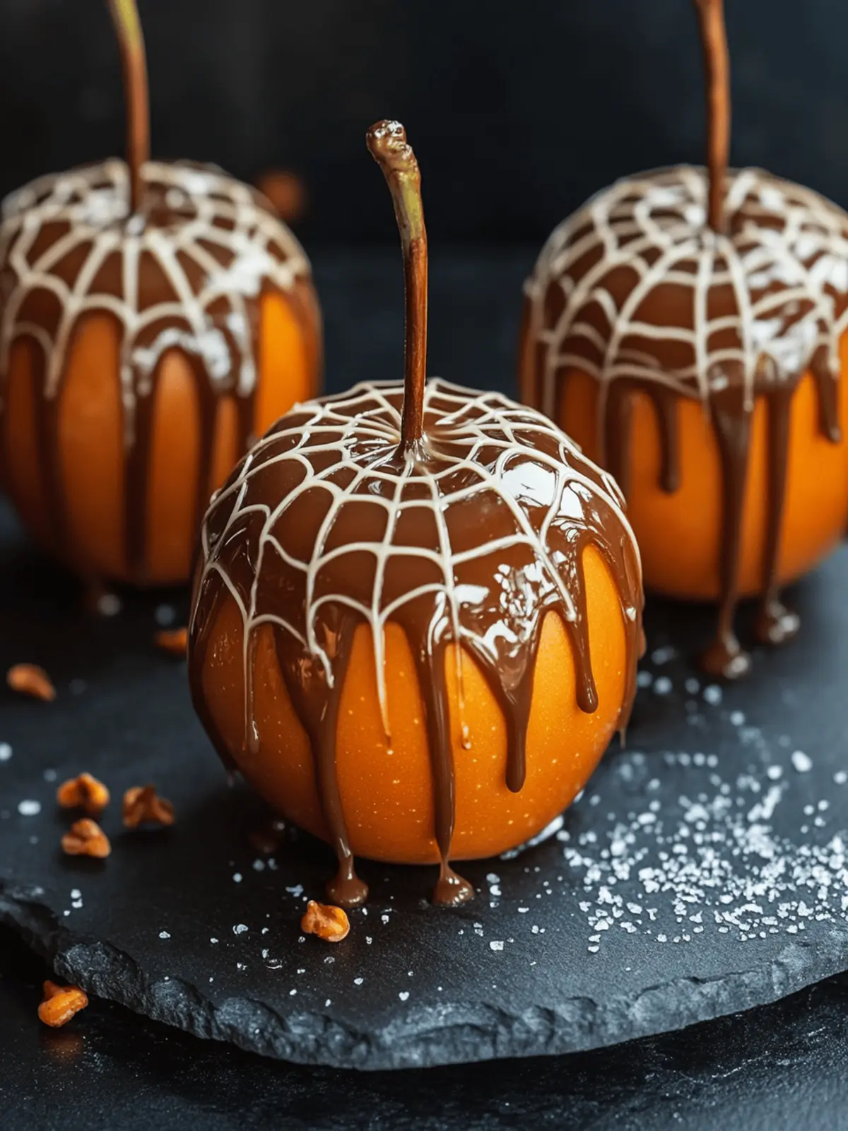 Halloween Spiderweb Caramel Apples