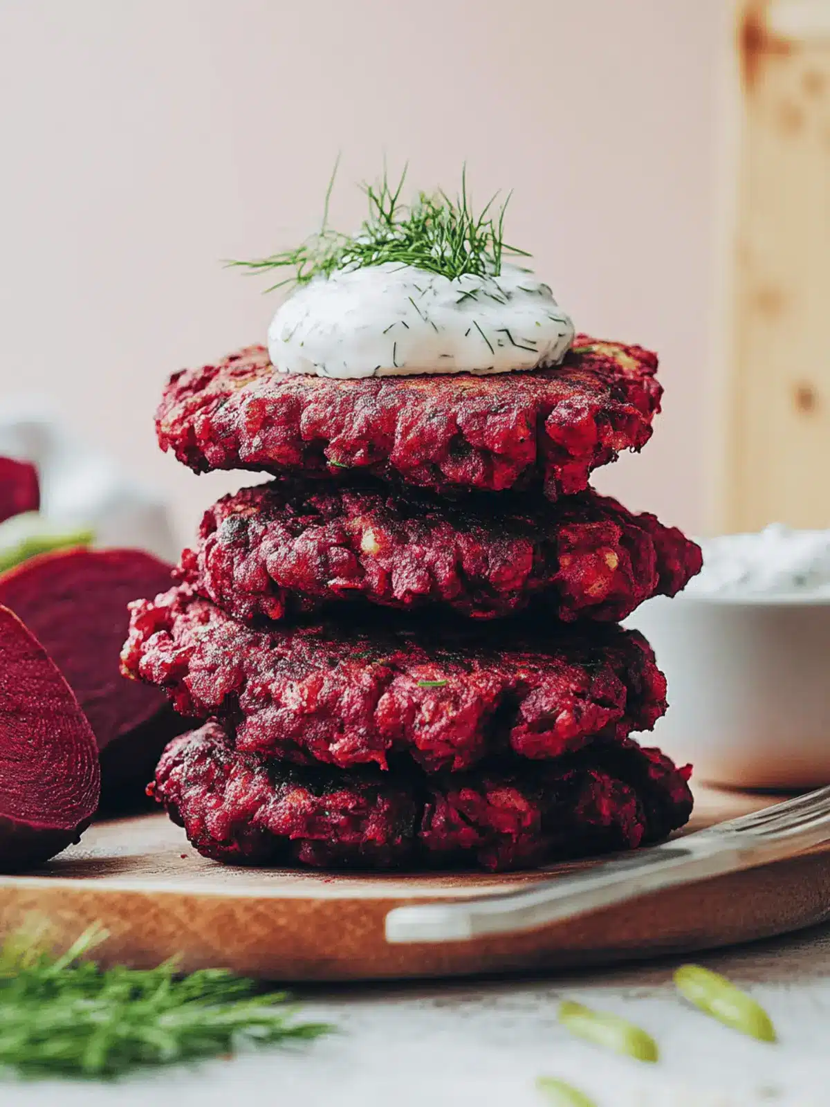 Easy Beet Fritters with Dill Yogurt Sauce