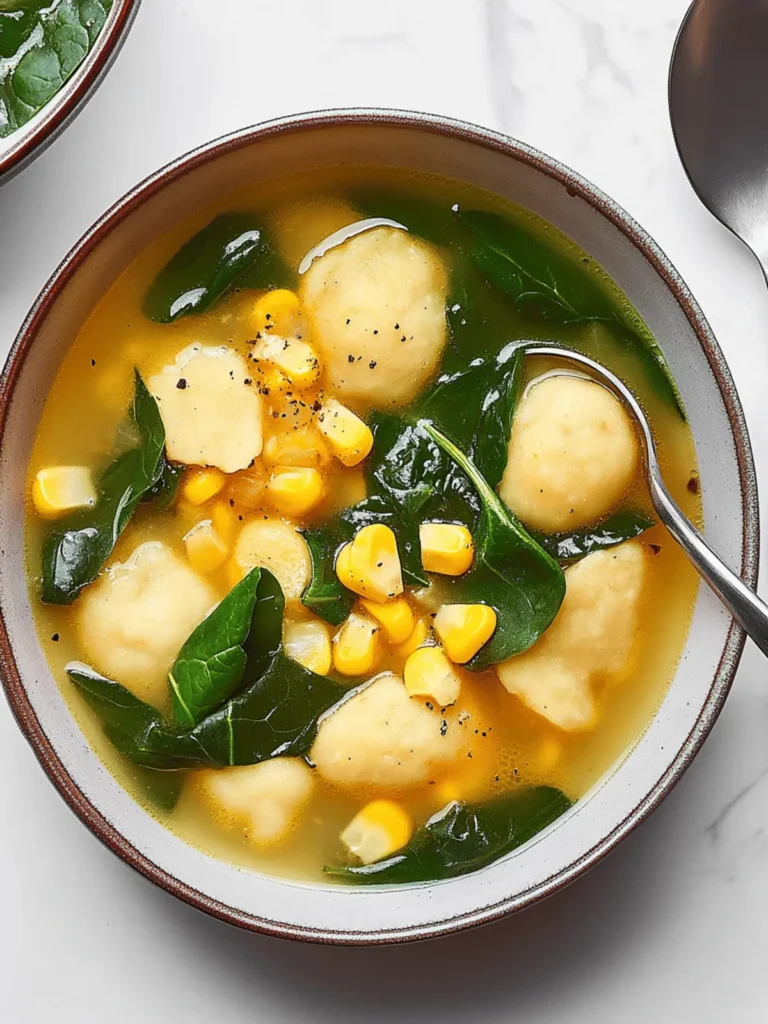 Azafrán Soup With Spinach Greens and Yellow Cornmeal Dumplings