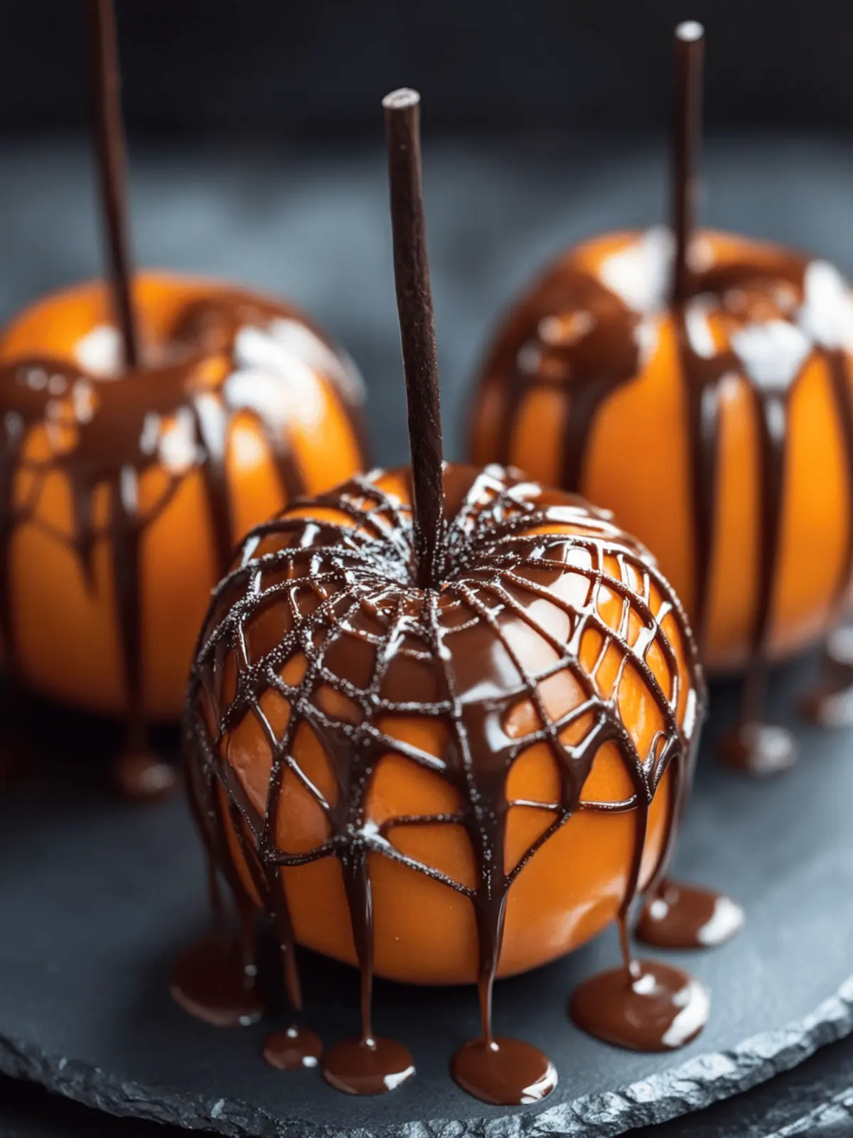 Halloween Spiderweb Caramel Apples