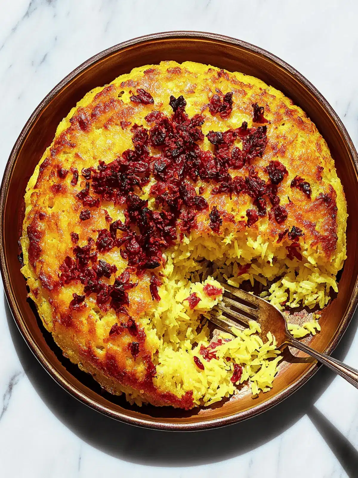 Crunchy Baked Saffron Rice with Barberries: A Tasty Twist 2 Crunchy Baked Saffron Rice With Barberries (Tachin)