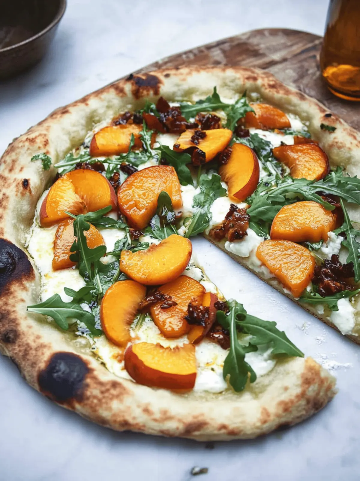 White Pizza with Sweetpotatoes, Peaches & Arugula