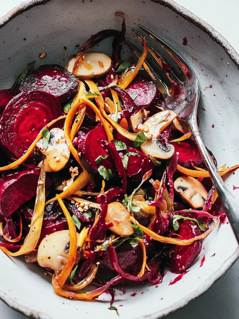 Beet Salad With Pickled Mushrooms and Caramelized Shallots