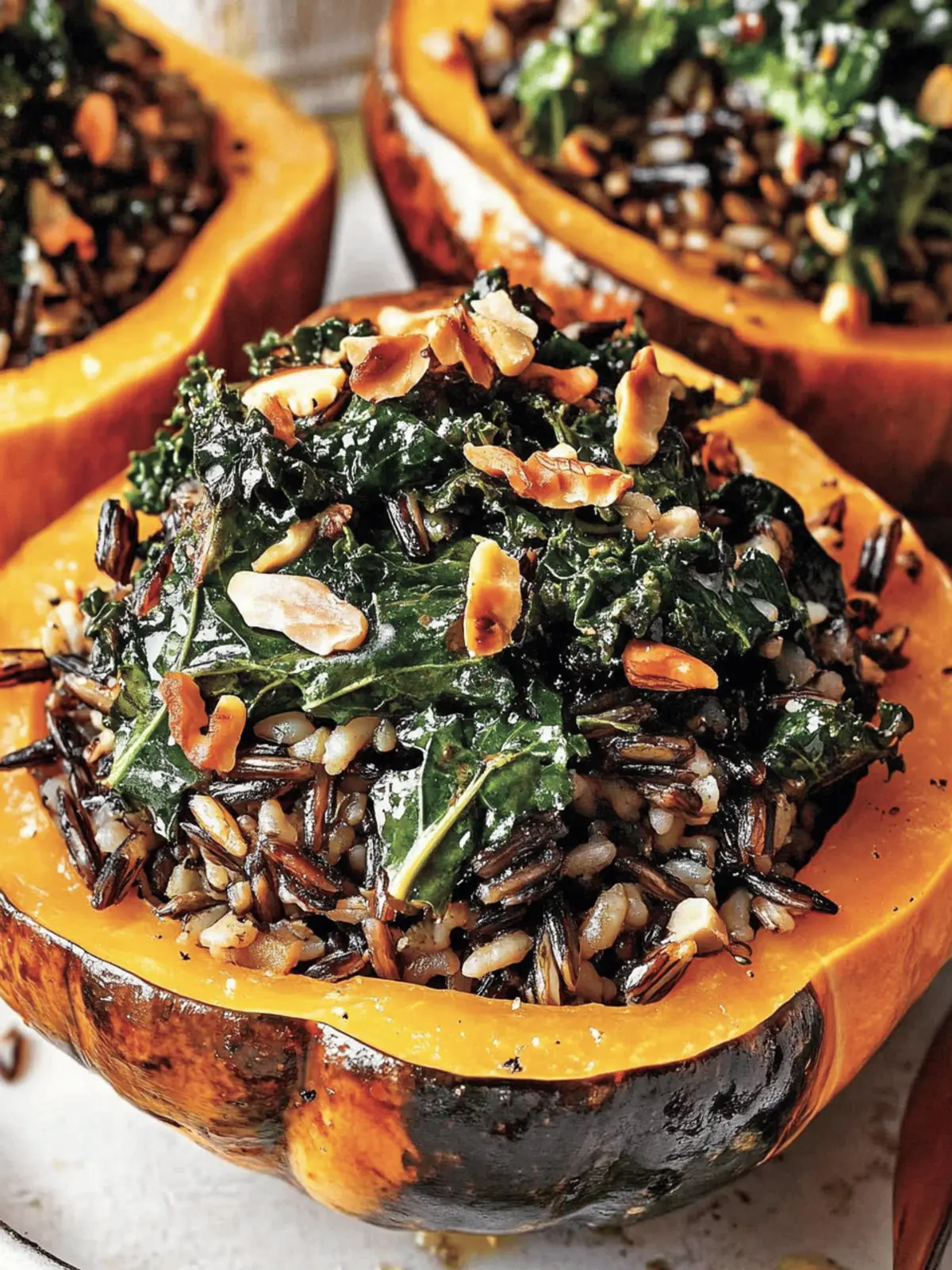 Kale and Wild Rice–Stuffed Winter Squash