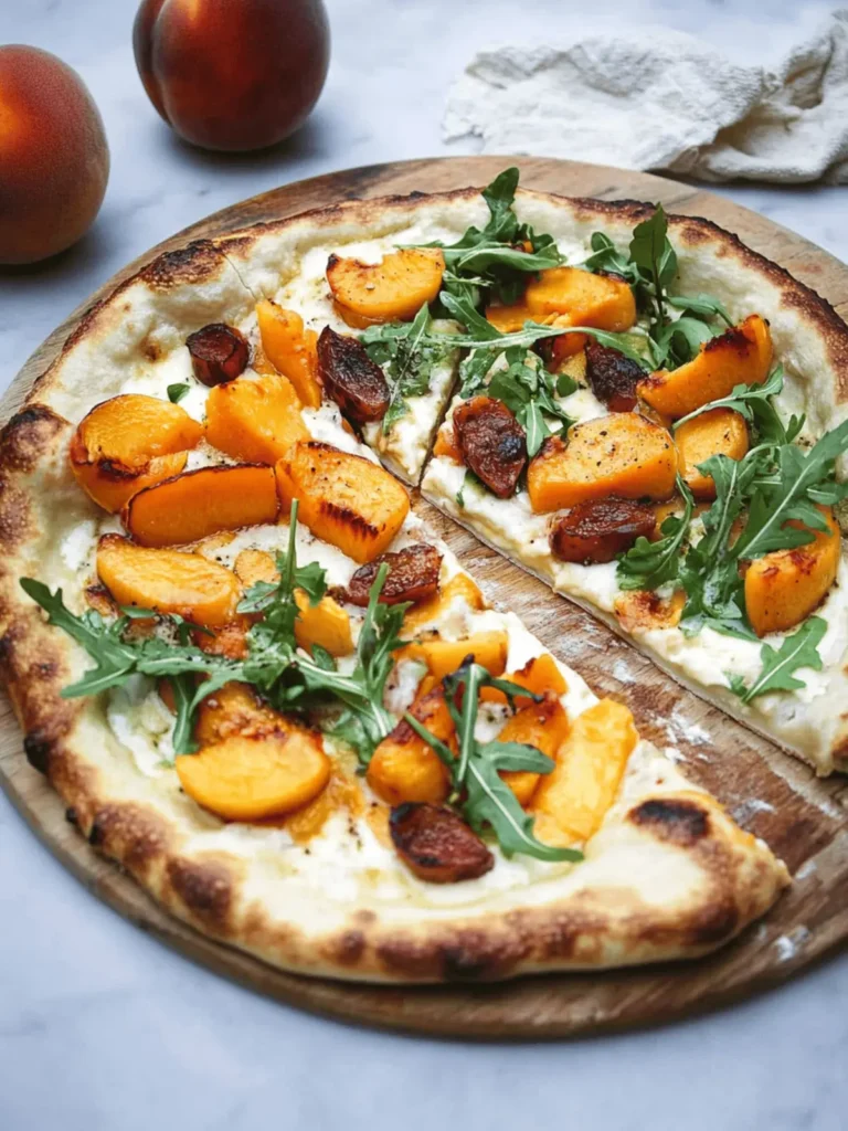White Pizza with Sweetpotatoes, Peaches & Arugula