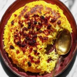Crunchy Baked Saffron Rice With Barberries (Tachin)