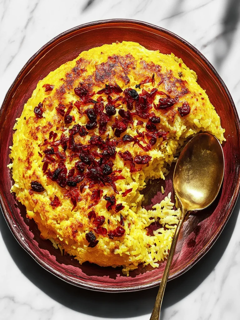 Crunchy Baked Saffron Rice With Barberries (Tachin)