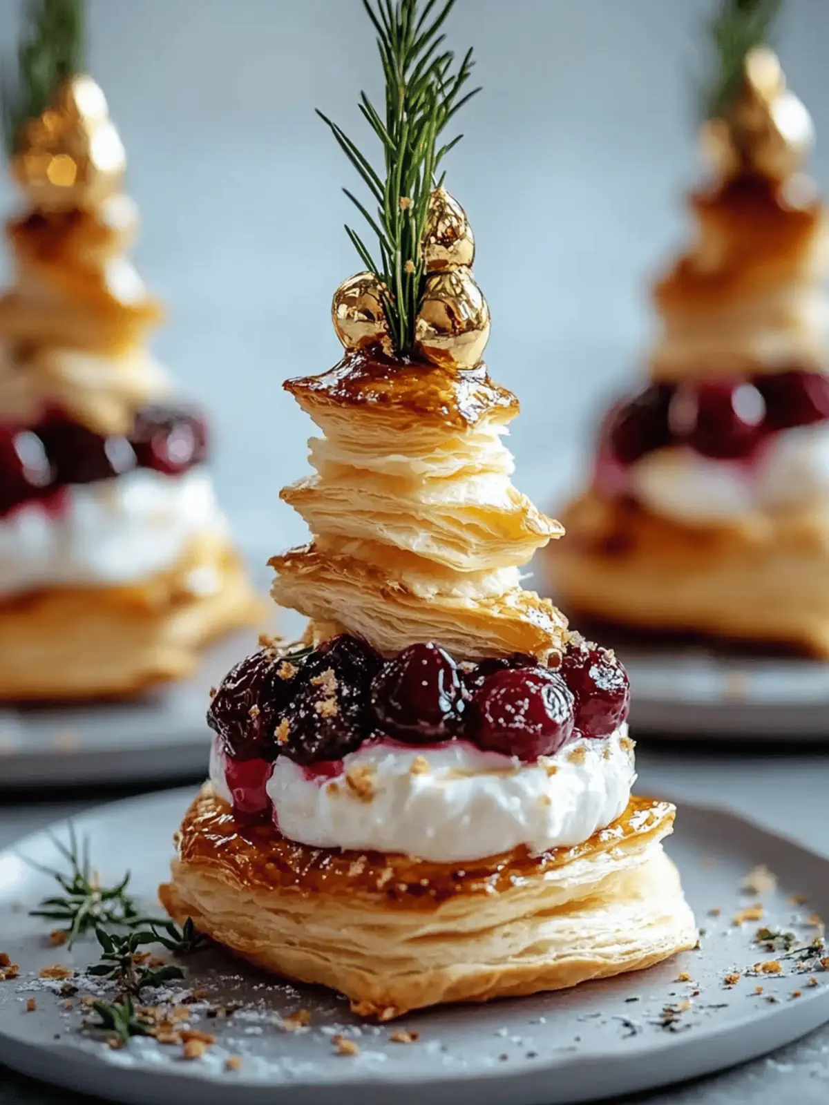 Puff Pastry Trees with Burrata & Cranberry Glaze