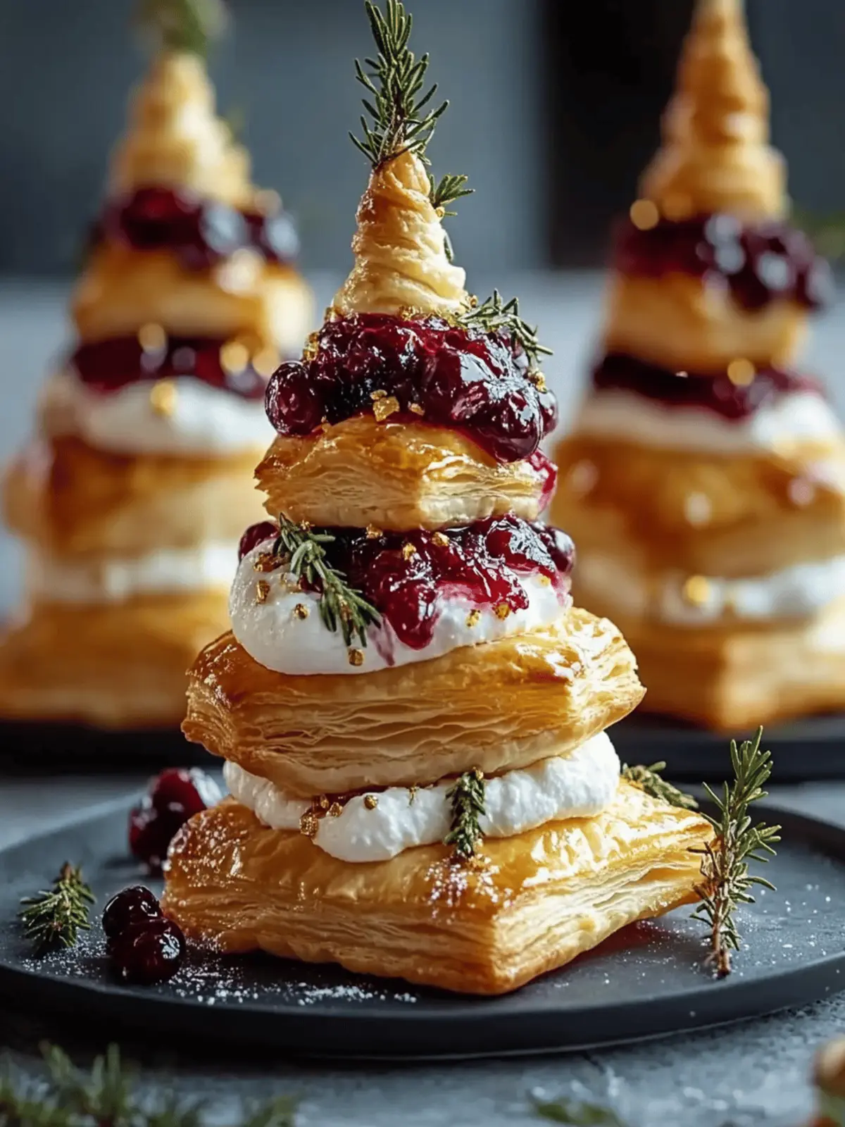 Puff Pastry Trees with Burrata & Cranberry Glaze