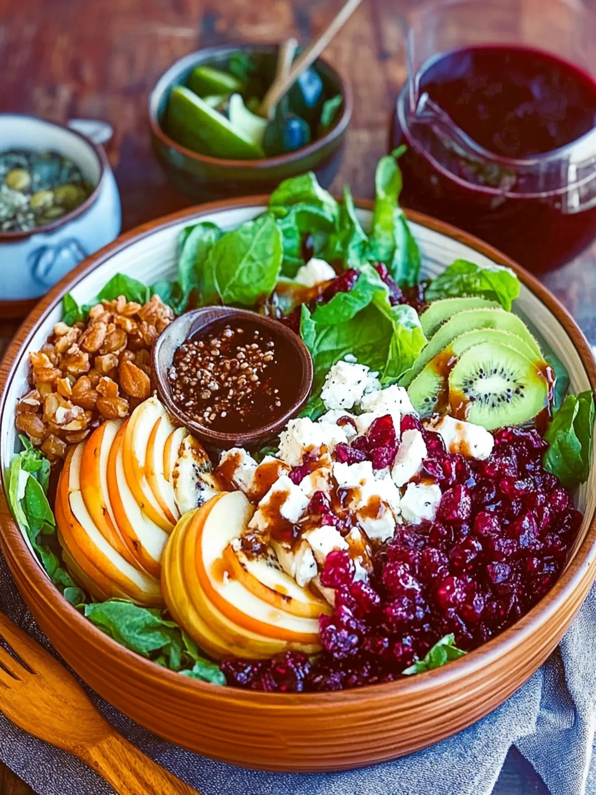Winter Fruit Feta Salad with Cranberry Balsamic Dressing