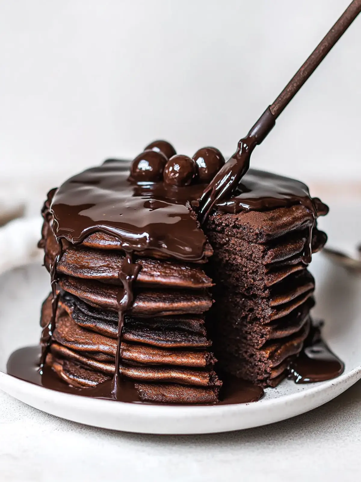 Fluffy Chocolate Pancakes with Rich Ganache You’ll Love 2 fluffy chocolate pancakes