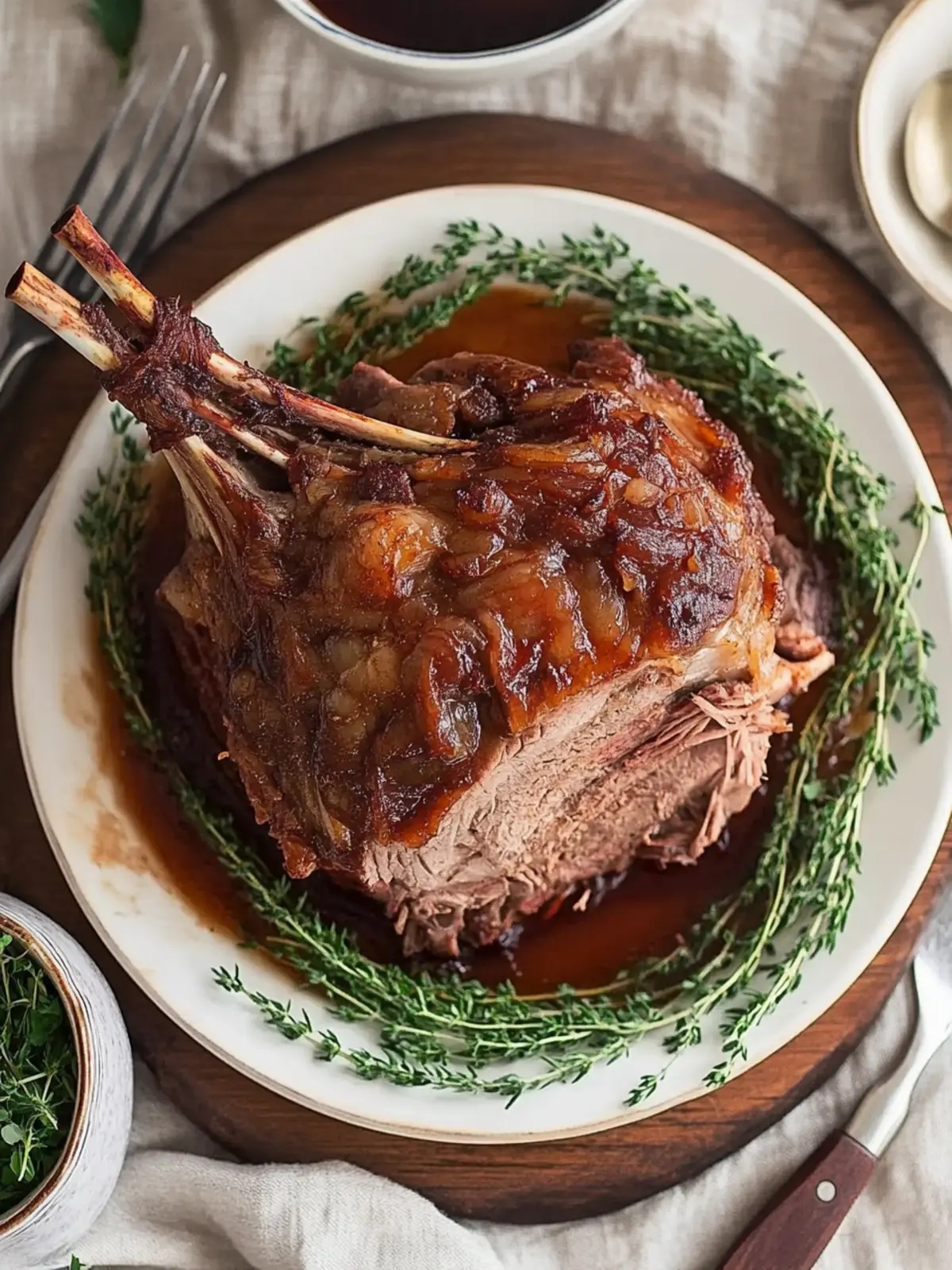 Pulled leg of lamb with red wine sauce