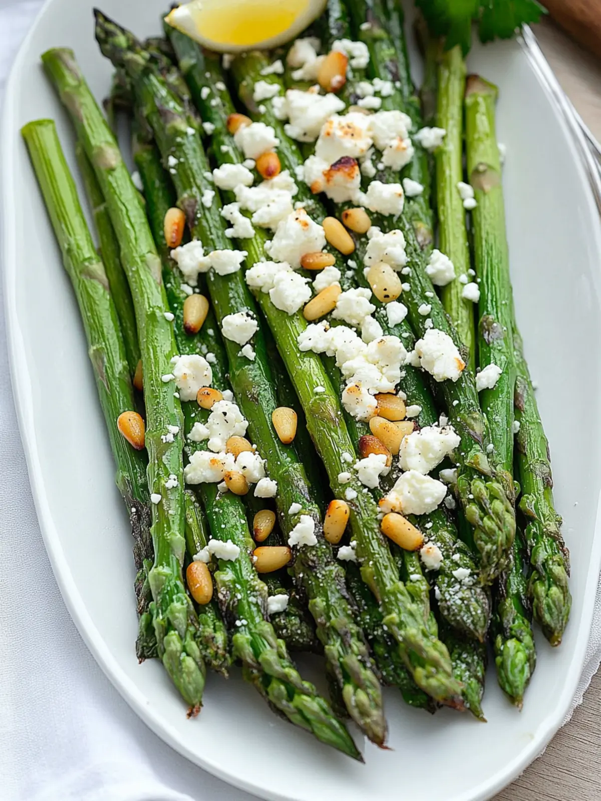 Roasted Asparagus with Feta and Pine Nuts