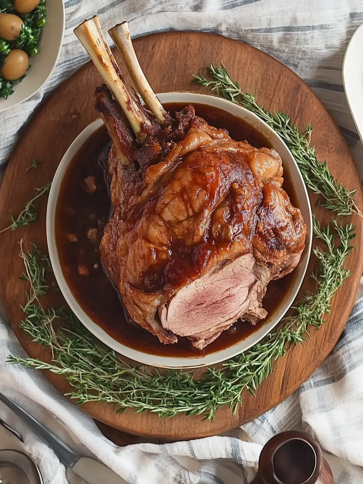 Pulled leg of lamb with red wine sauce