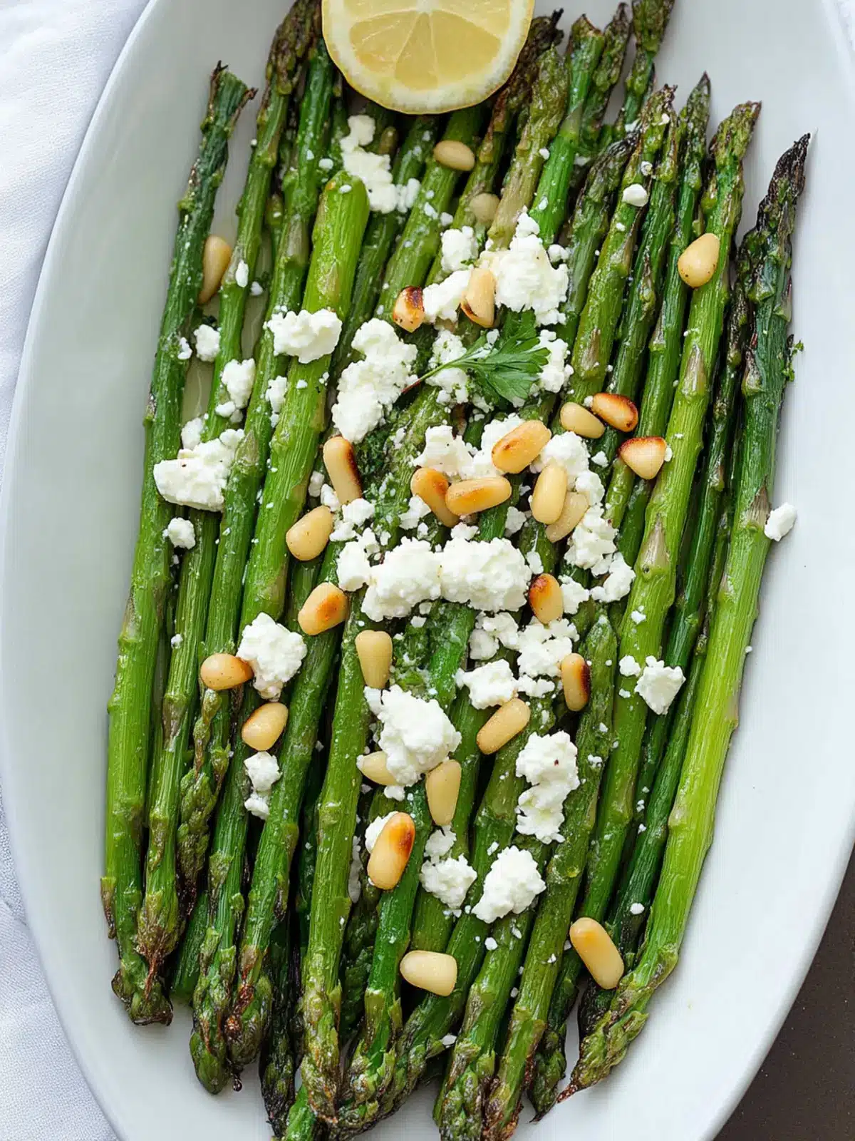 Roasted Asparagus with Feta and Pine Nuts