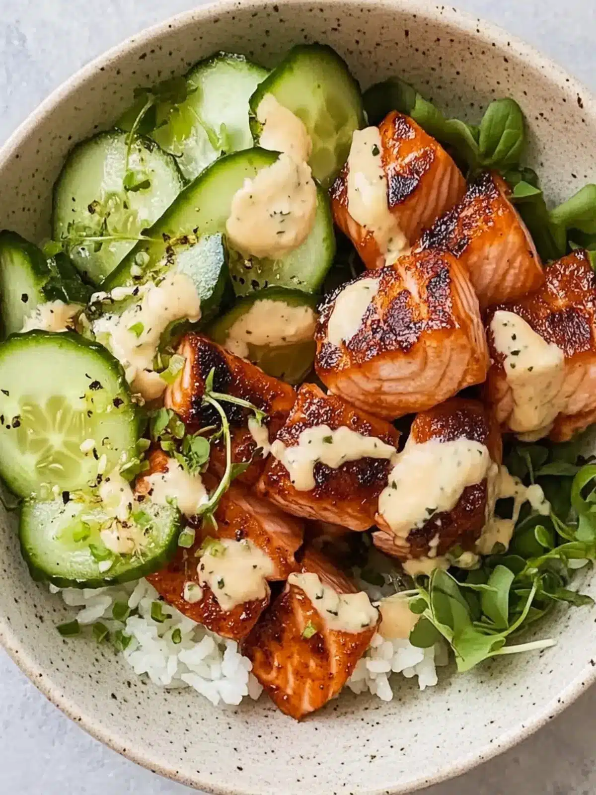 Salmon Bites Bowl with Cucumber Salad