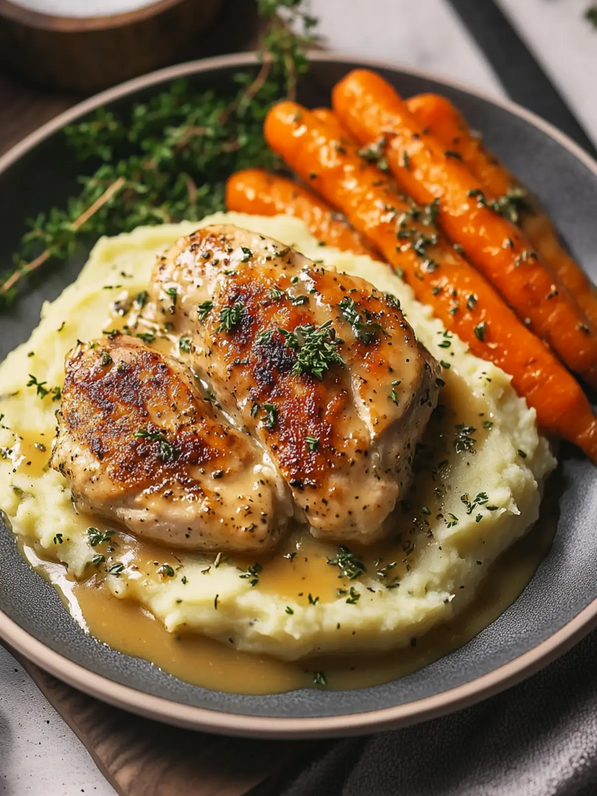 Creamy Herb Chicken with Mashed Potatoes & Glazed Carrots Bliss 2 Creamy Herb Chicken with Mashed Potatoes & Glazed Carrots