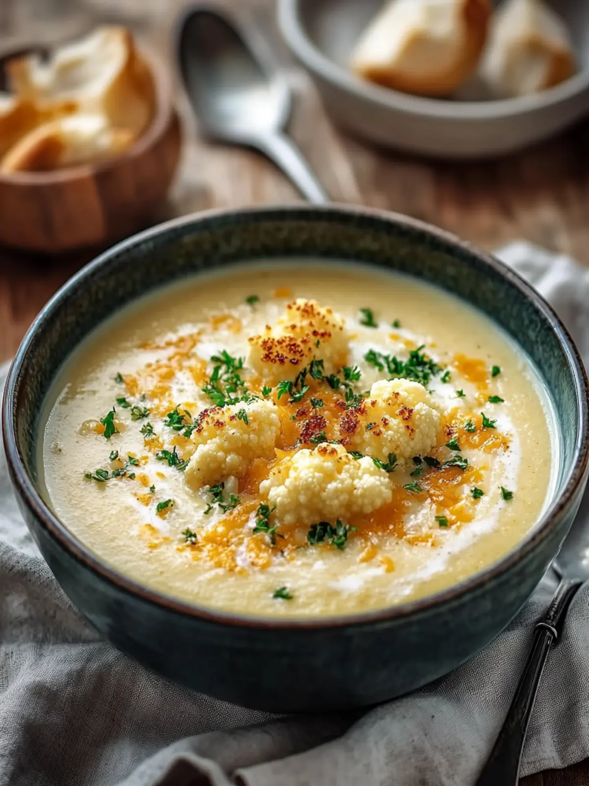 Roasted Garlic Cheddar Cauliflower Soup