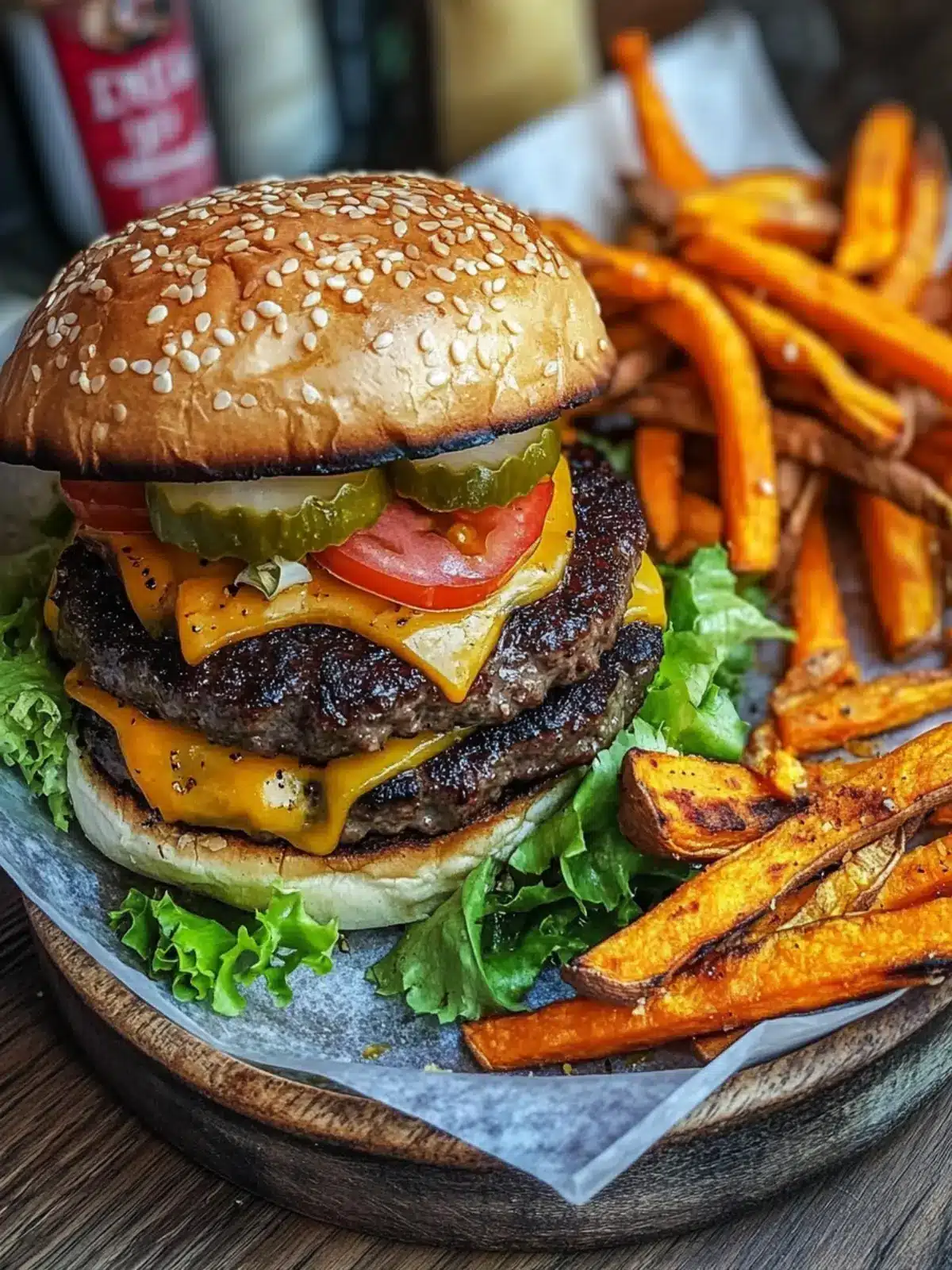 Juicy Beef Burgers with Crispy Sweet Potato Fries Delight 5 Beef burgers with sweet potato fries