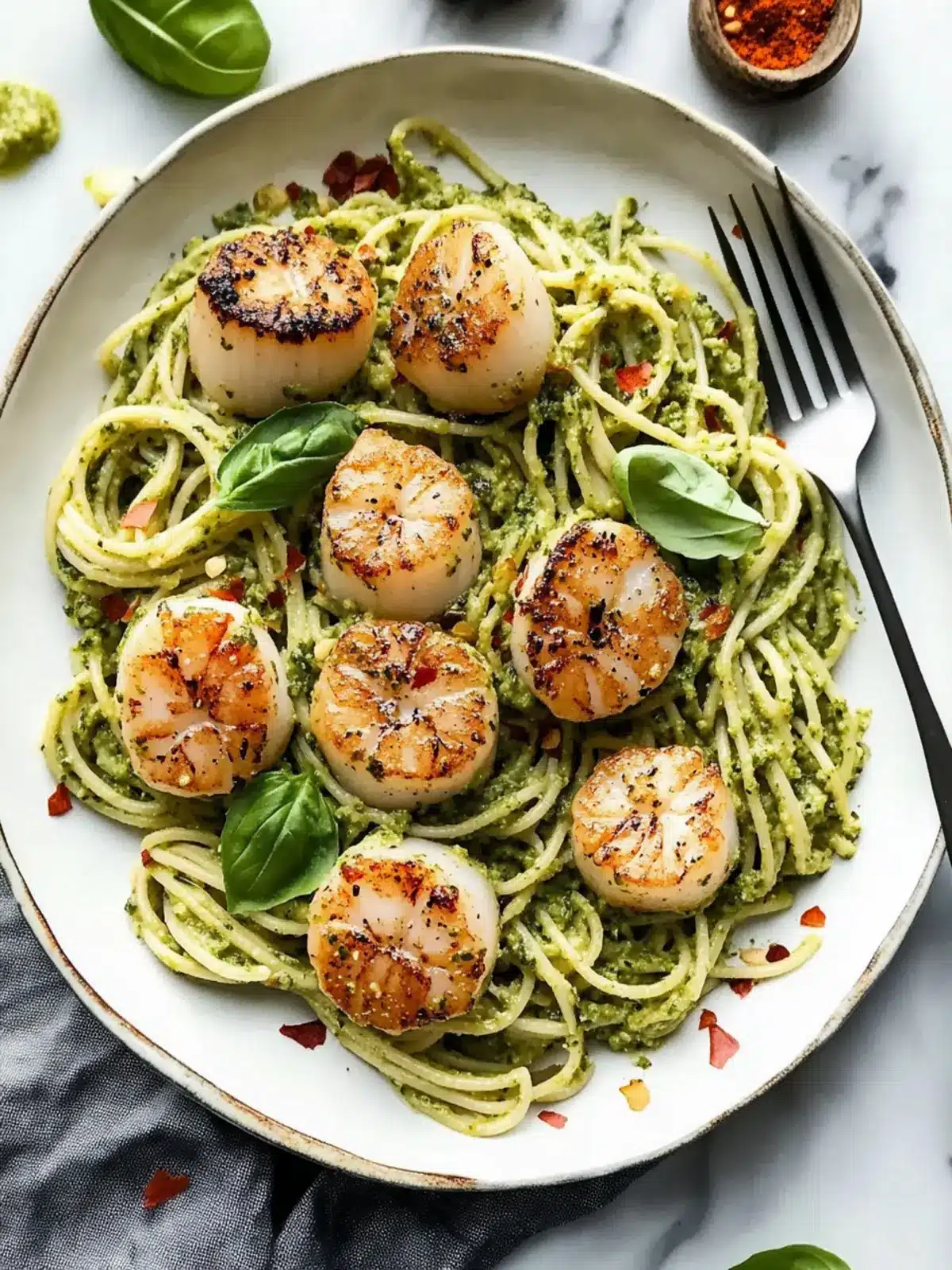 Seared Scallop Pesto Pasta