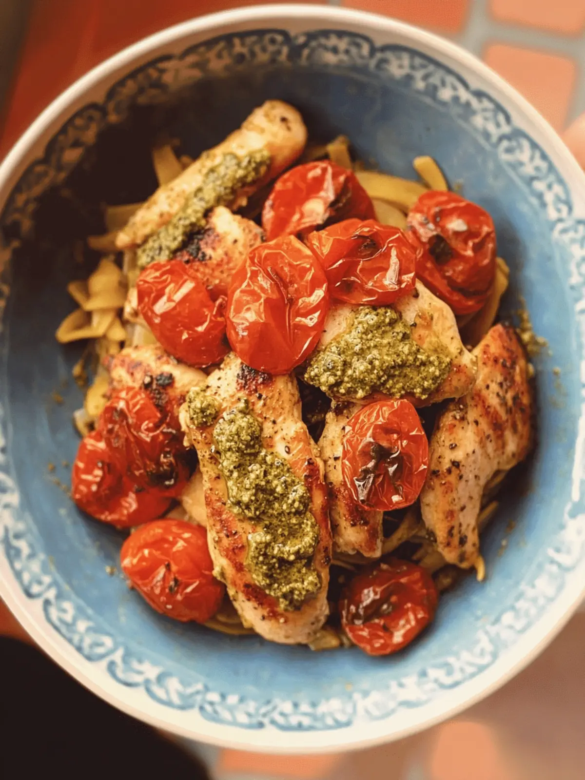 Creamy Pesto Chicken with Roasted Tomatoes