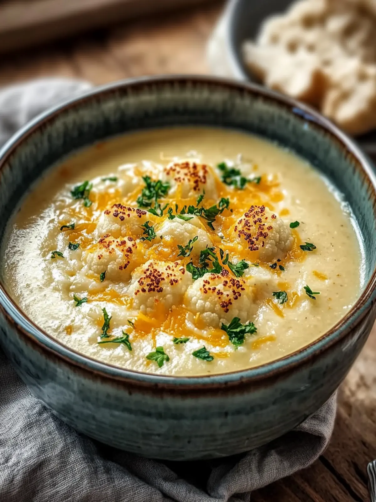 Roasted Garlic Cheddar Cauliflower Soup