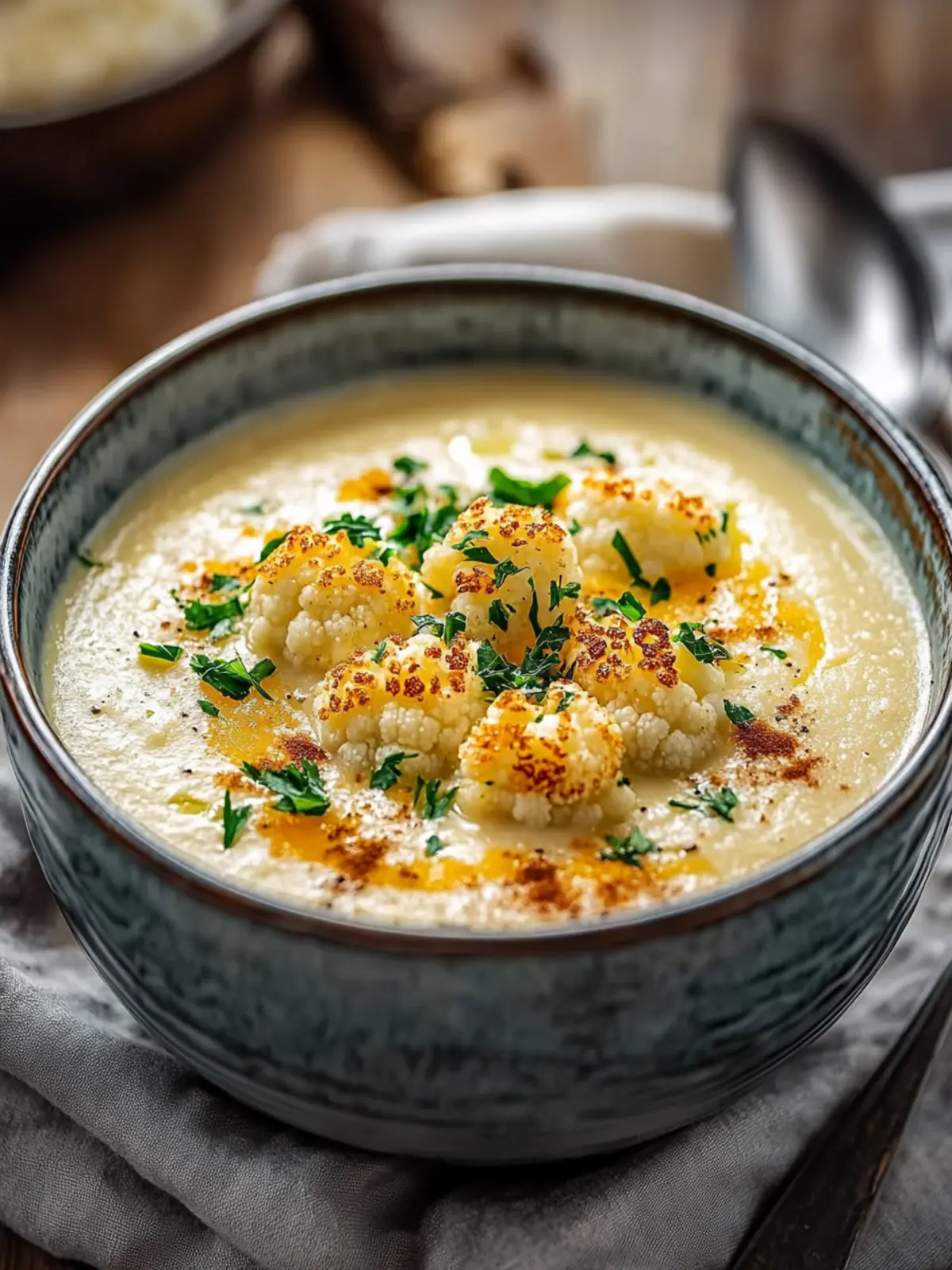 Roasted Garlic Cheddar Cauliflower Soup