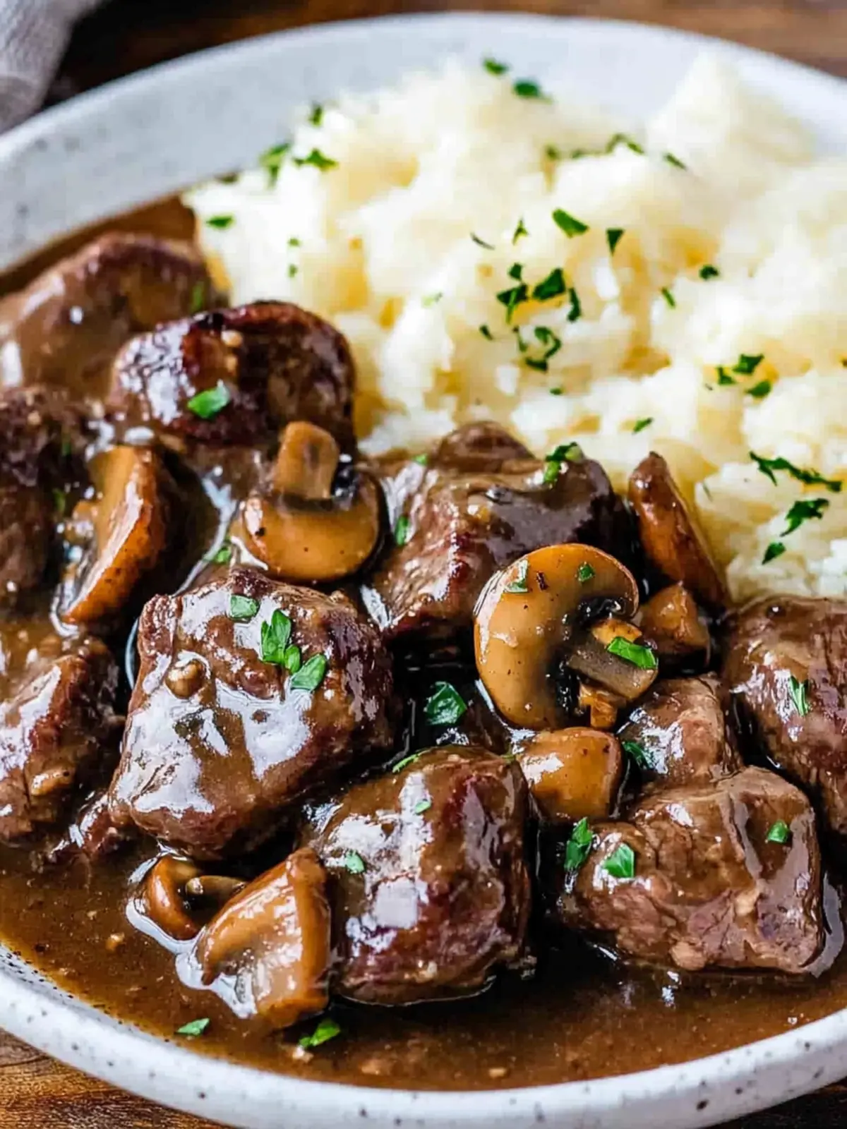 Beef Tenderloin Tips in Mushroom Gravy