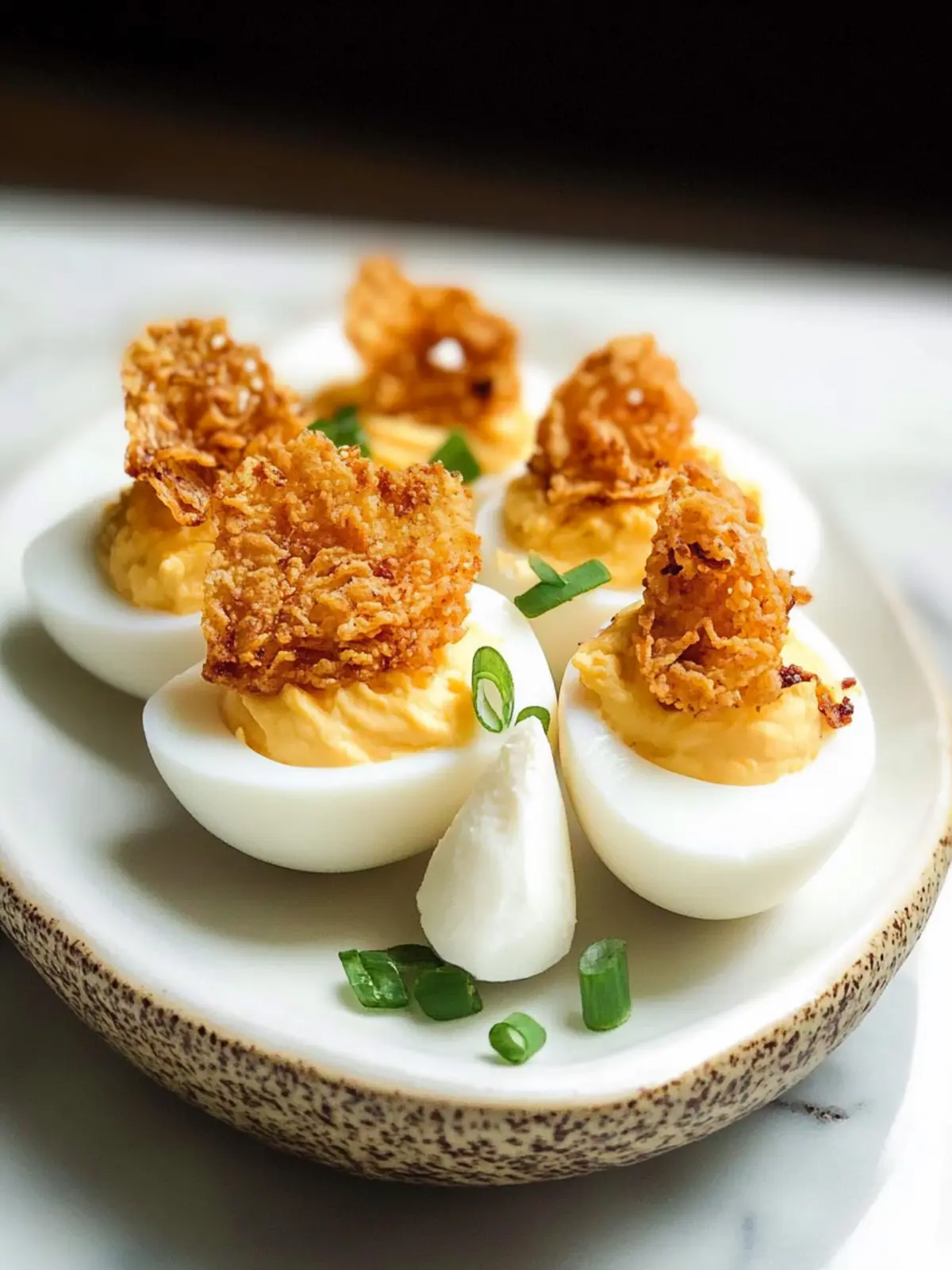 Deviled Eggs with Fried Chicken Skin
