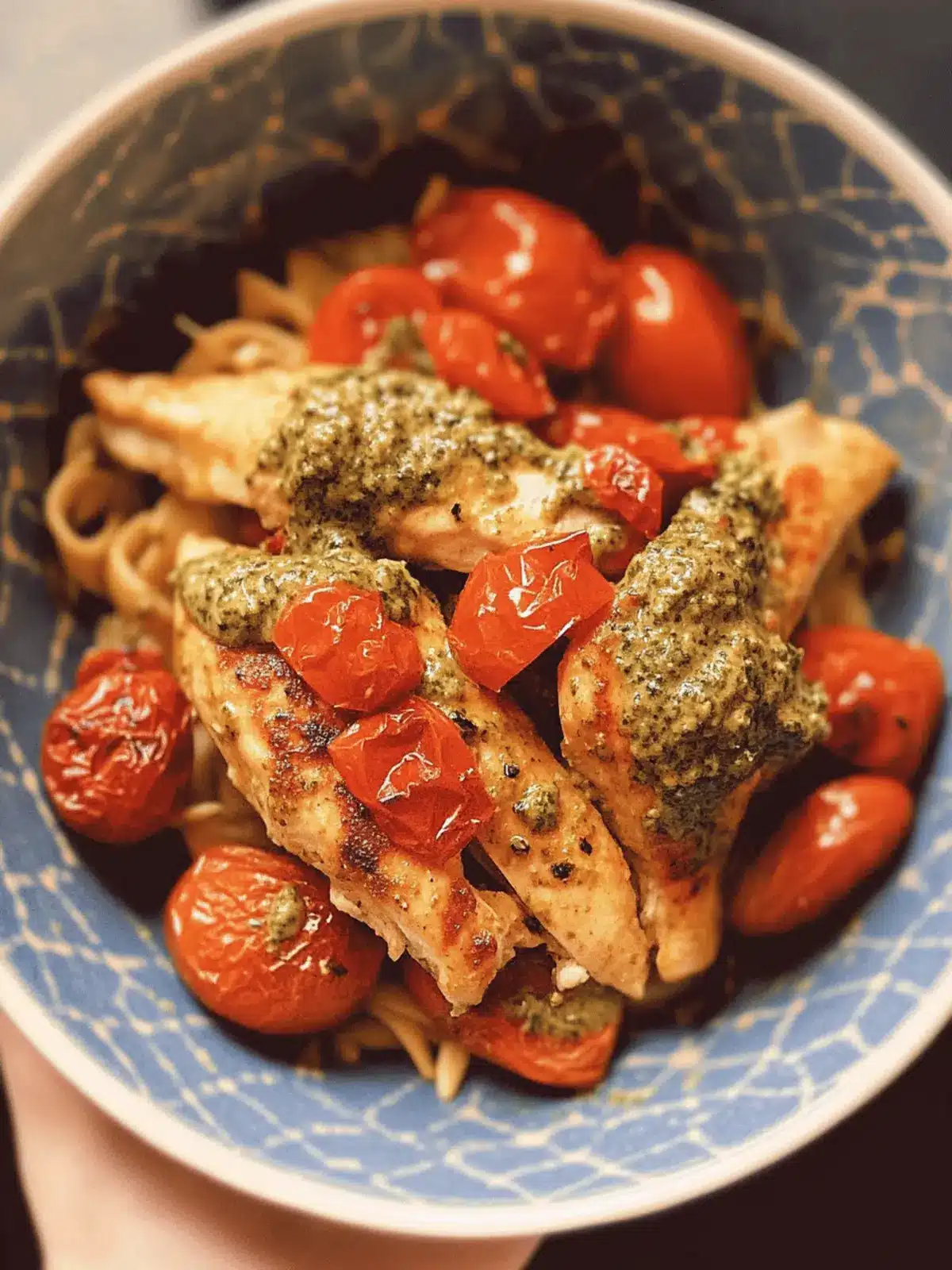 Creamy Pesto Chicken with Roasted Tomatoes