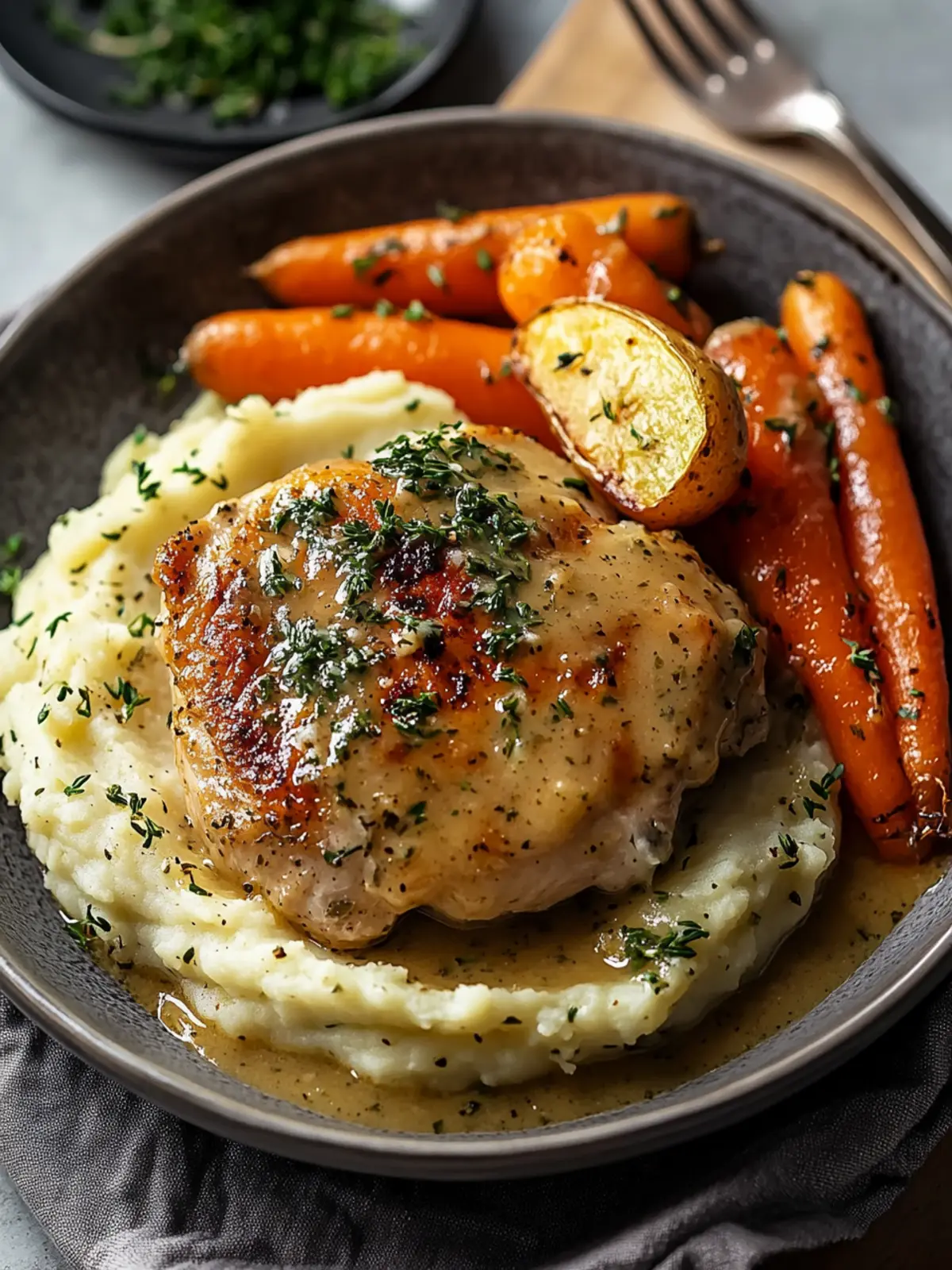 Creamy Herb Chicken with Mashed Potatoes & Glazed Carrots Bliss 5 Creamy Herb Chicken with Mashed Potatoes & Glazed Carrots