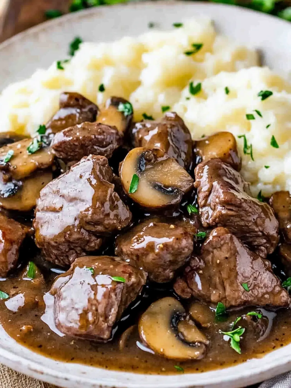 Beef Tenderloin Tips in Mushroom Gravy