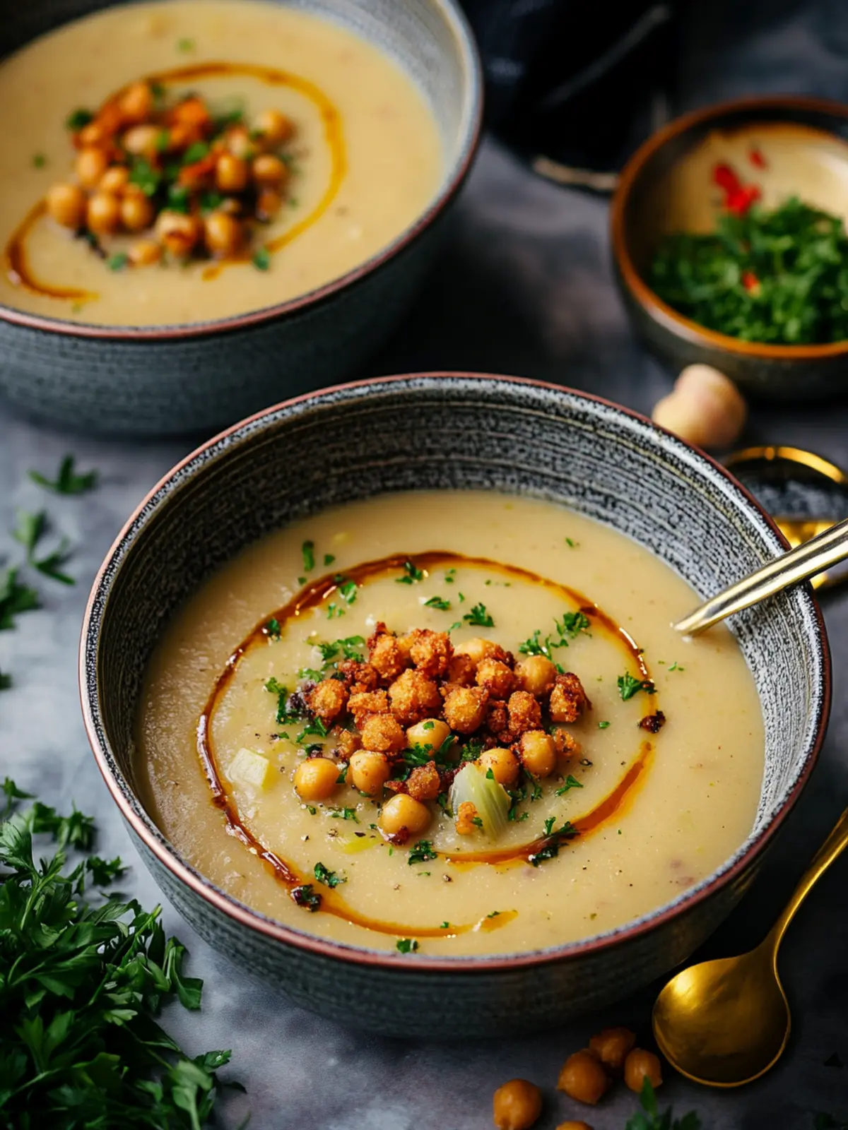 Potato and White Bean Soup with Crispy Chickpeas