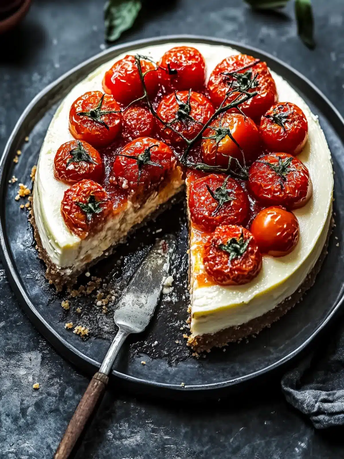 Cheesecake with Roasted Tomato Jam & Parmesan Crust Bliss