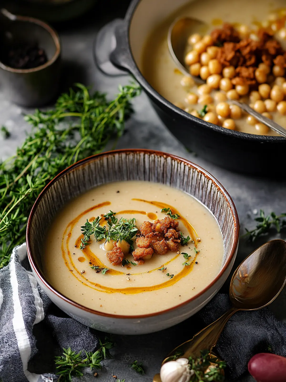 Potato and White Bean Soup with Crispy Chickpeas