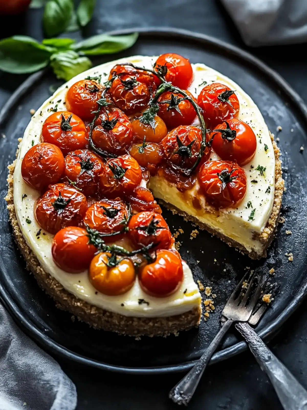 Cheesecake with Roasted Tomato Jam & Parmesan Crust Bliss