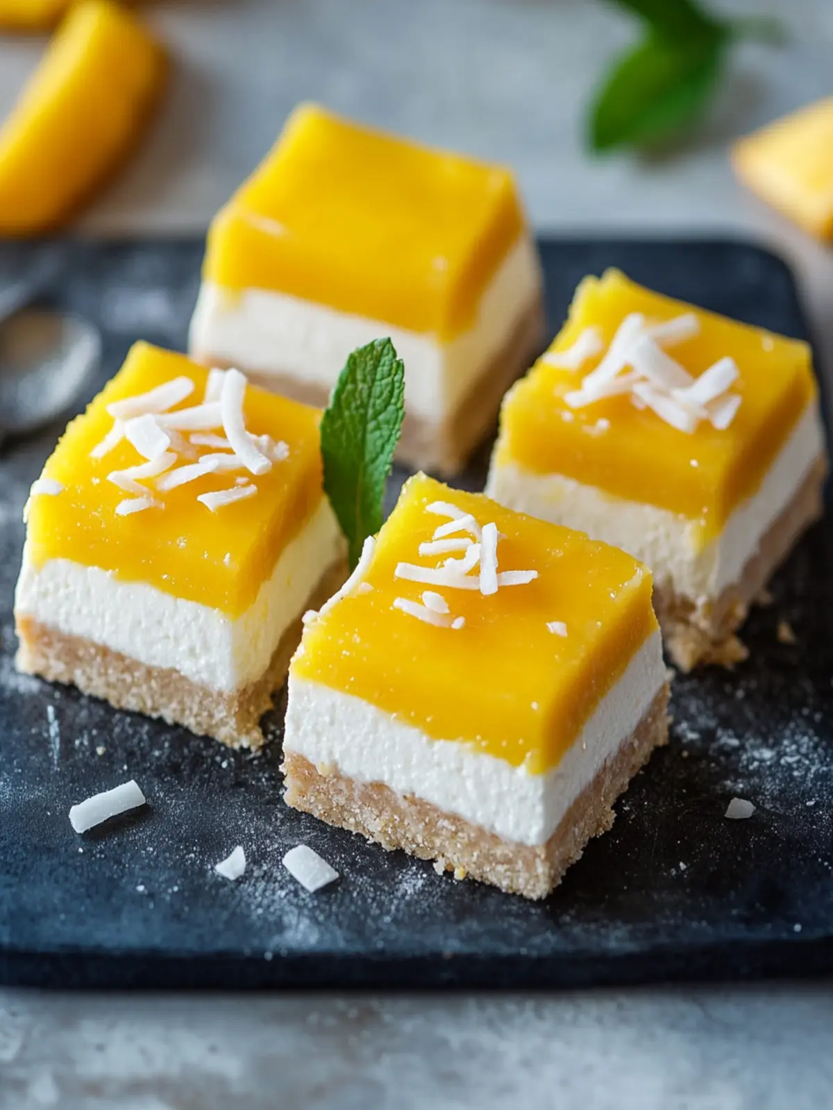 Delicious No Bake Coconut Mango Cheesecake Bars You’ll Love 3 No Bake Coconut Mango Cheesecake Bars